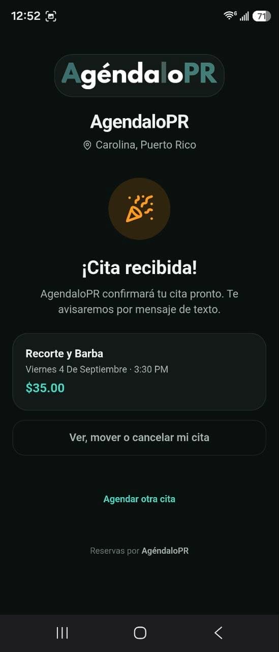 Confirmación de cita recibida en AgéndaloPR